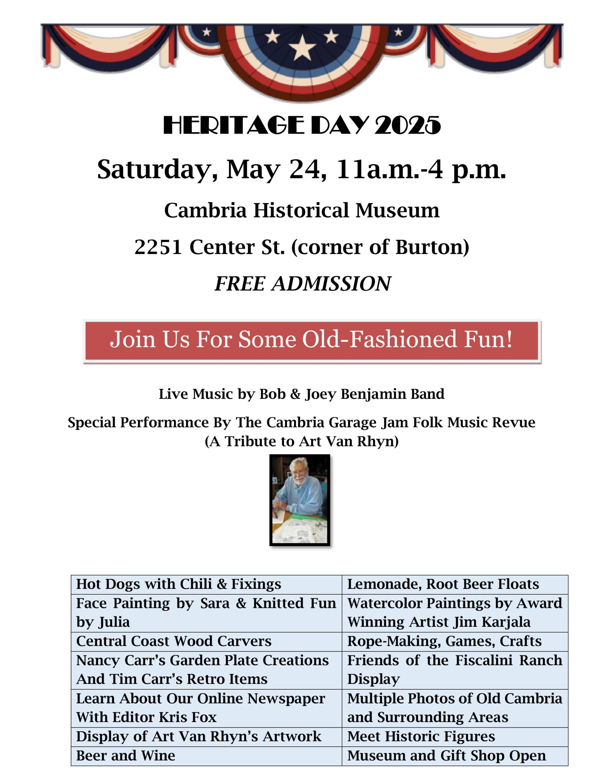 Cambria Historical Society Will Celebrate Heritage Day on May 24